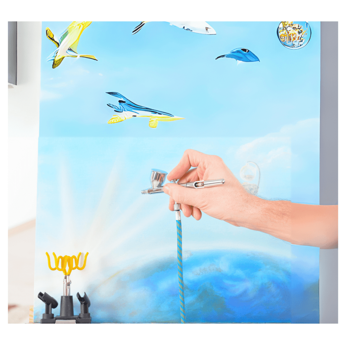 Kit aerógrafo de gravedad con vaso fijo + manguera Truper5