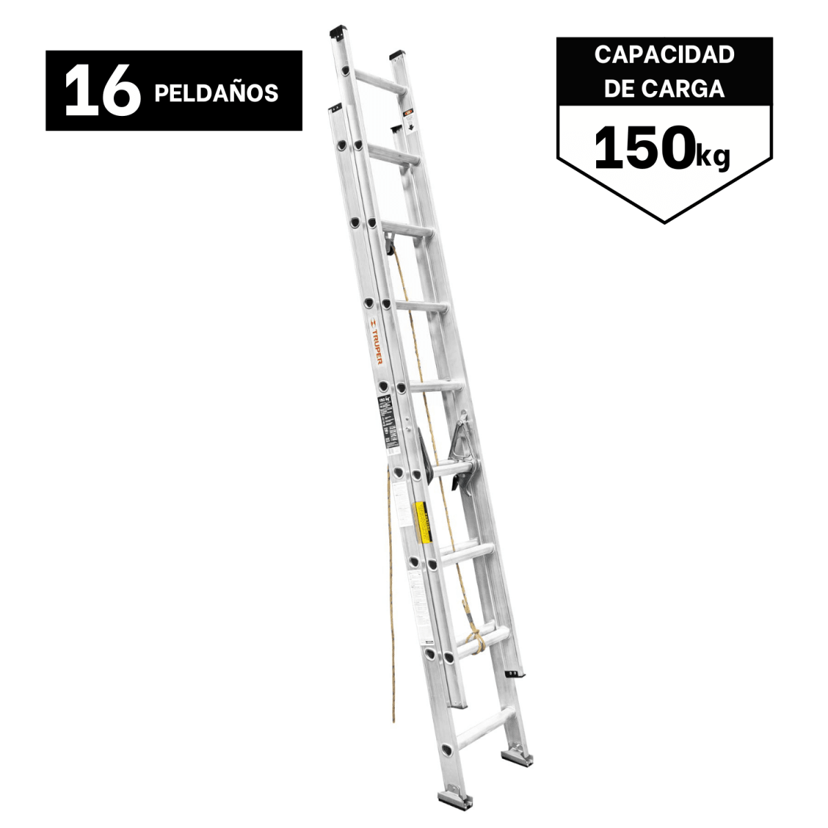 Escalera Telescópica 16 peldaños Soporta 150 Kg Truper1