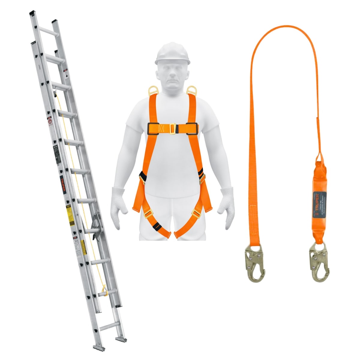 Combo Escalera Telescópica 20 Pasos y arnés de Seguridad de Línea de vida Truper1