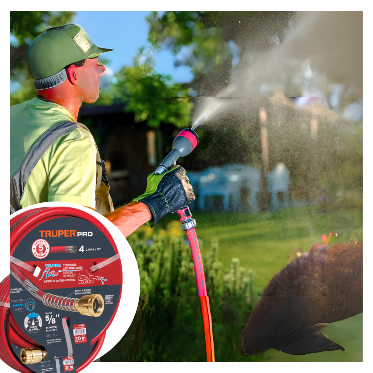 Manguera 5/8´´ super reforzada 4 capas 20 m conexiones metal Truper5