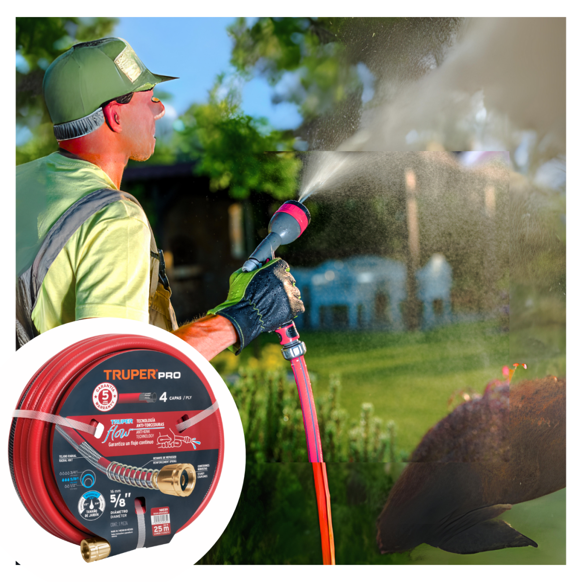 Manguera 5/8´´ super reforzada 4 capas 25 m conexiones metal Truper5
