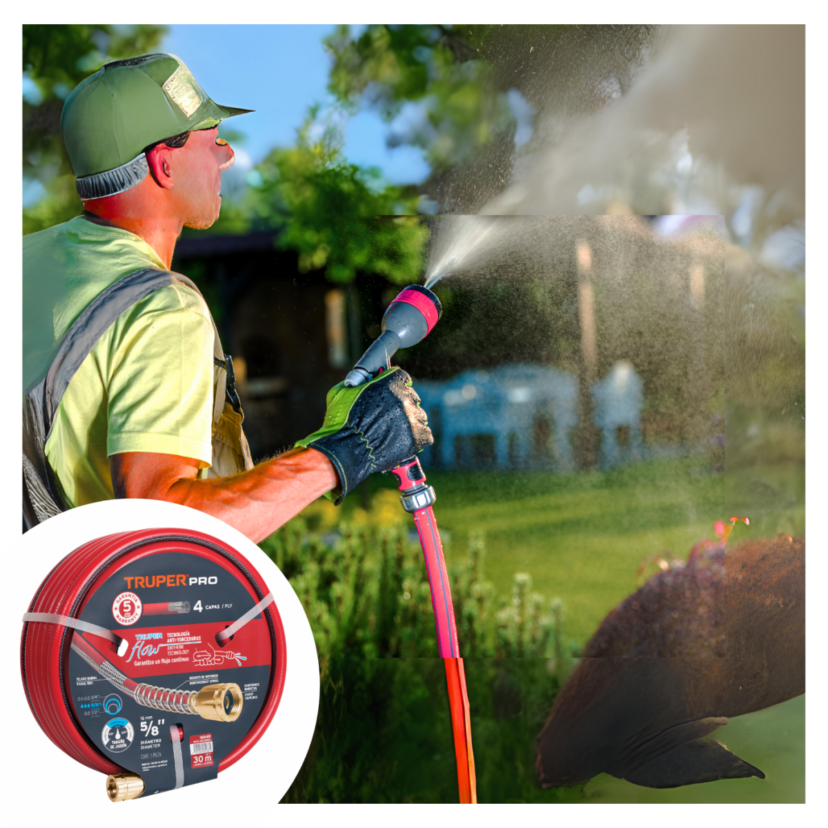 Manguera 5/8´´ super reforzada 4 capas 30 m conexiones metal Truper5
