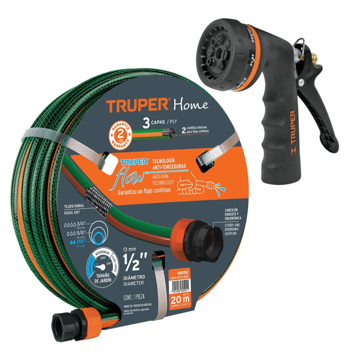 Combo Manguera 20 Metros Y Pistola De Riego Truper1