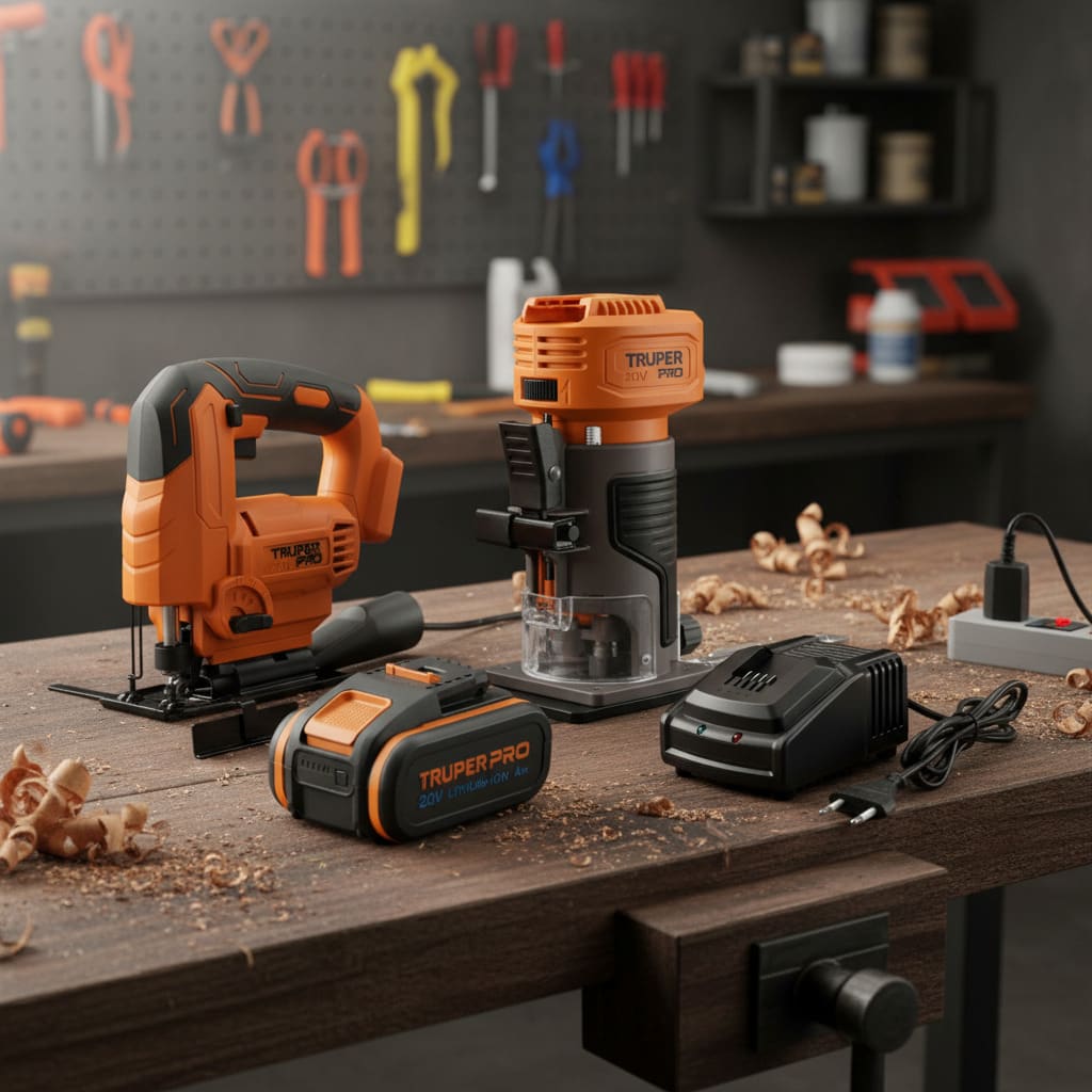 Ruteadora + Sierra Caladora 20V + 1bat 4ah + cargador Truper2