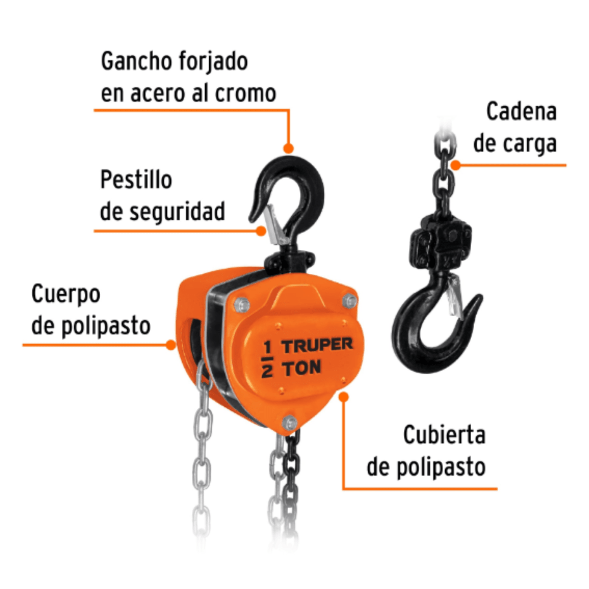 Tecle con cadena  de 1/2 tonelada Truper2