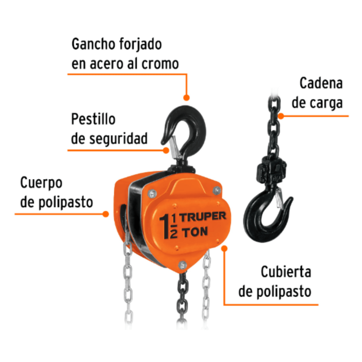 Tecle con cadena de 1 1/2 tonelada Truper2