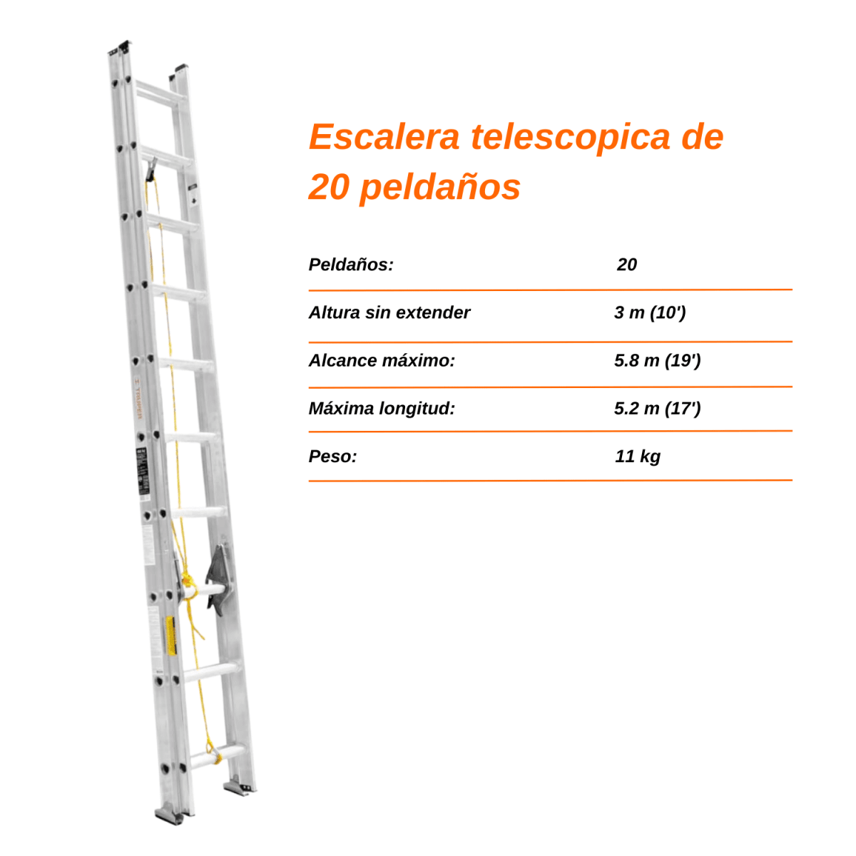 Escalera Telescópica 20 peldaños Soporta 150 Kg Truper4