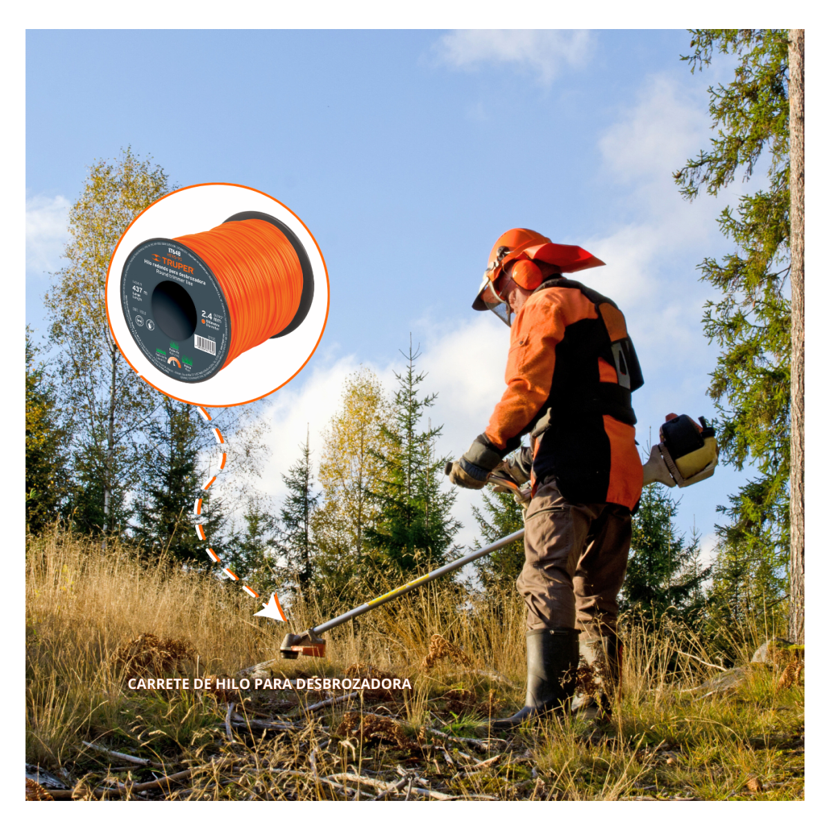 Carrete con 437 m de hilo 2.4 mm para desmalezadora Truper4