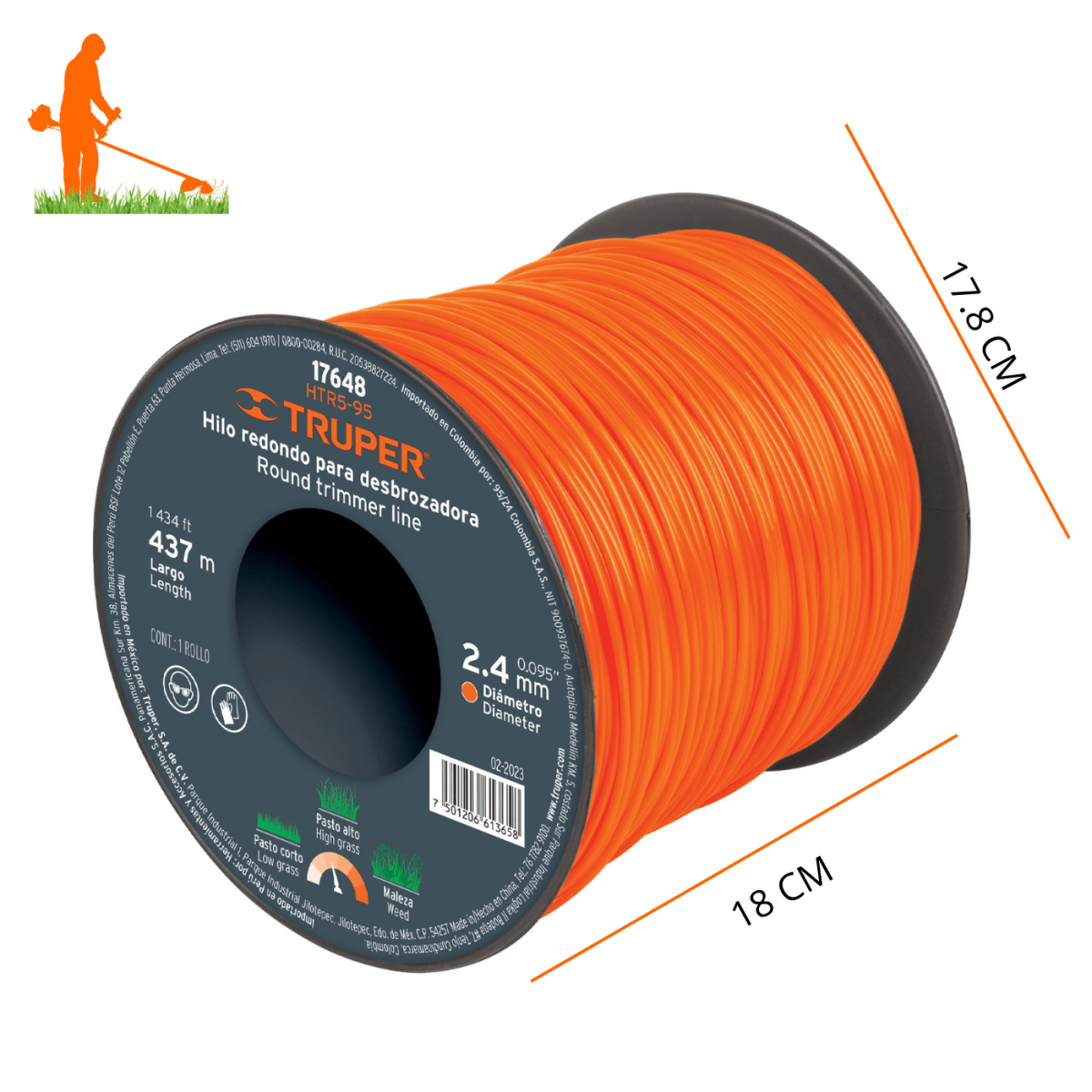 Carrete con 437 m de hilo 2.4 mm para desmalezadora Truper2