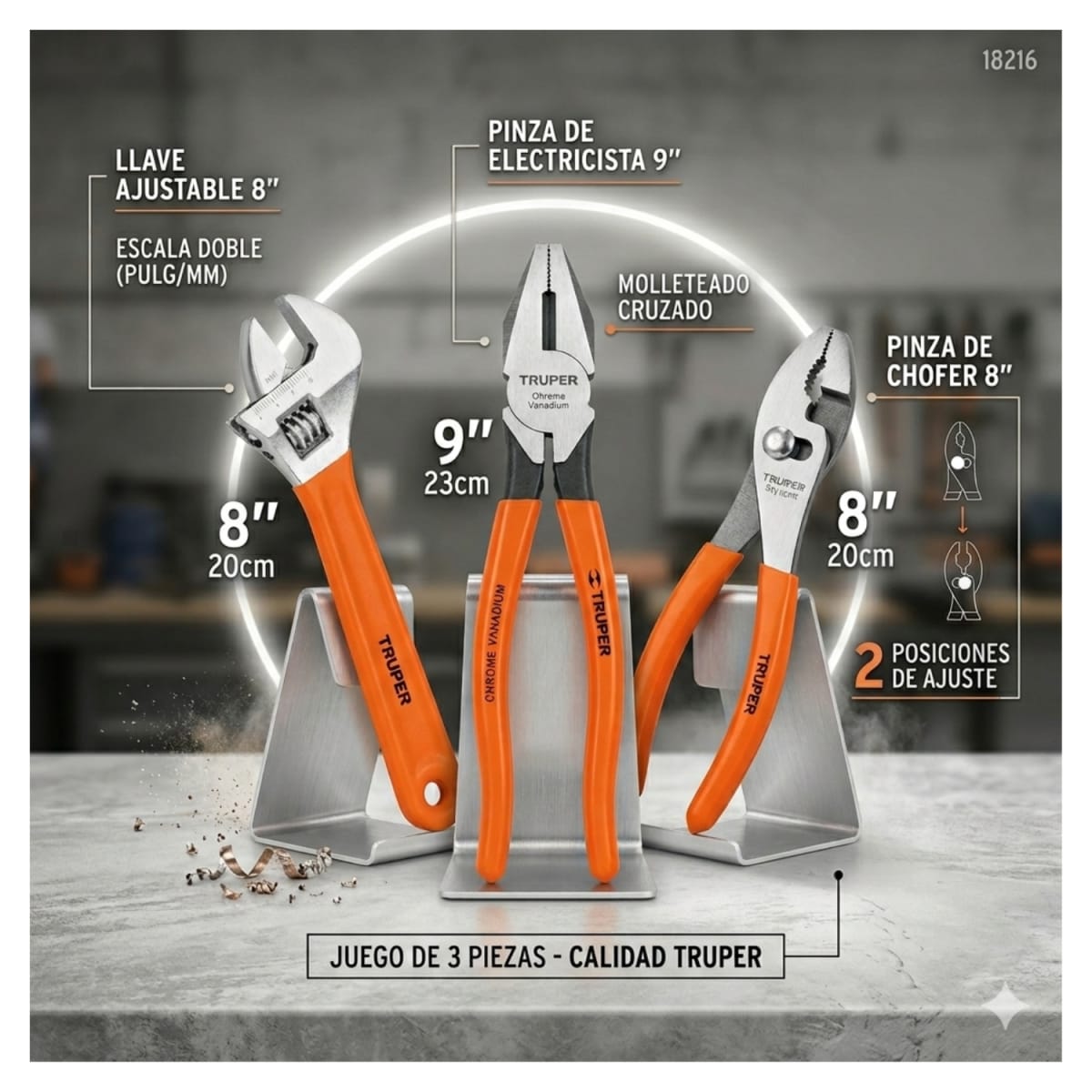 Juego de 2 alicates y llave francesa mango de PVC Truper2
