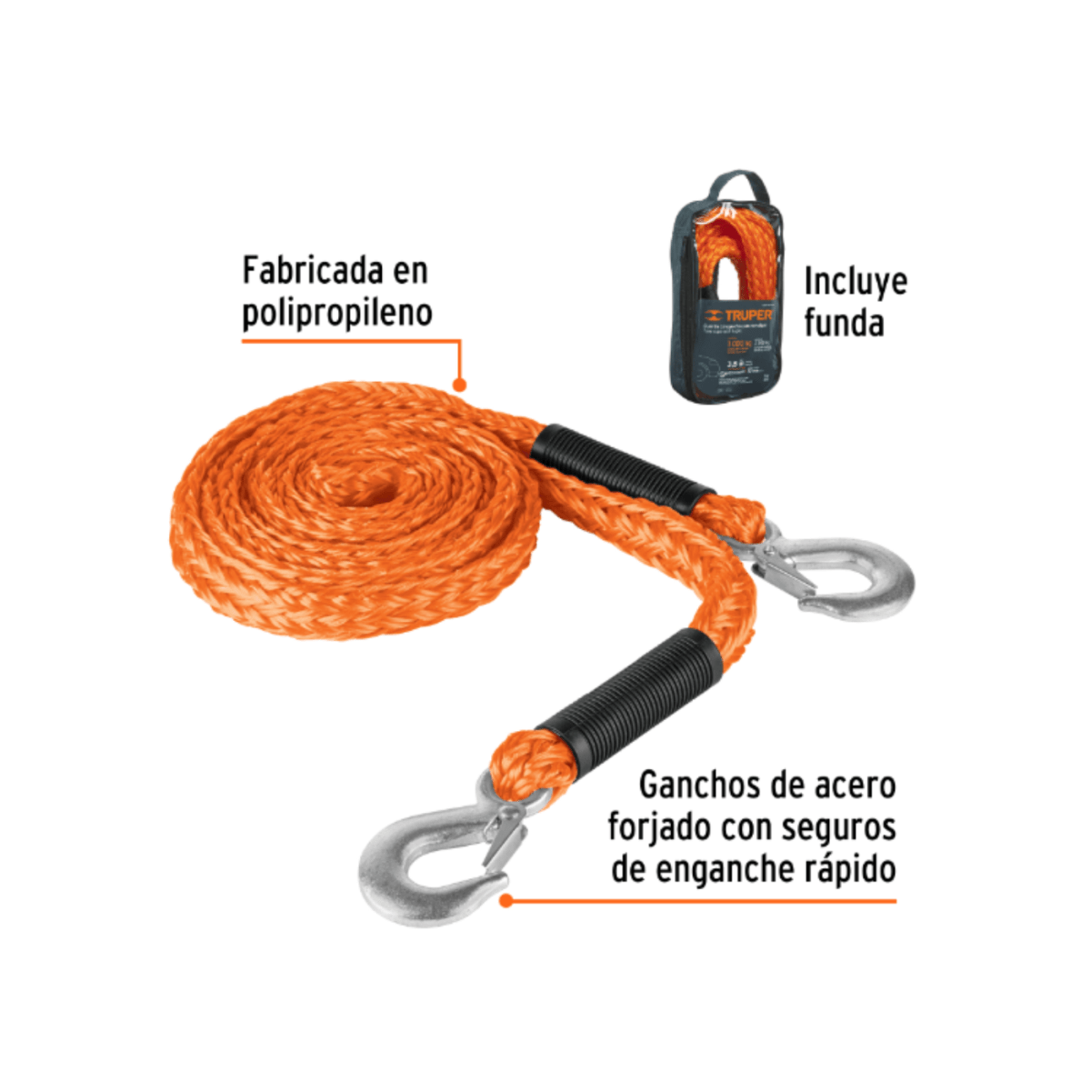Soga para remolque con ganchos 3.5 m truper3