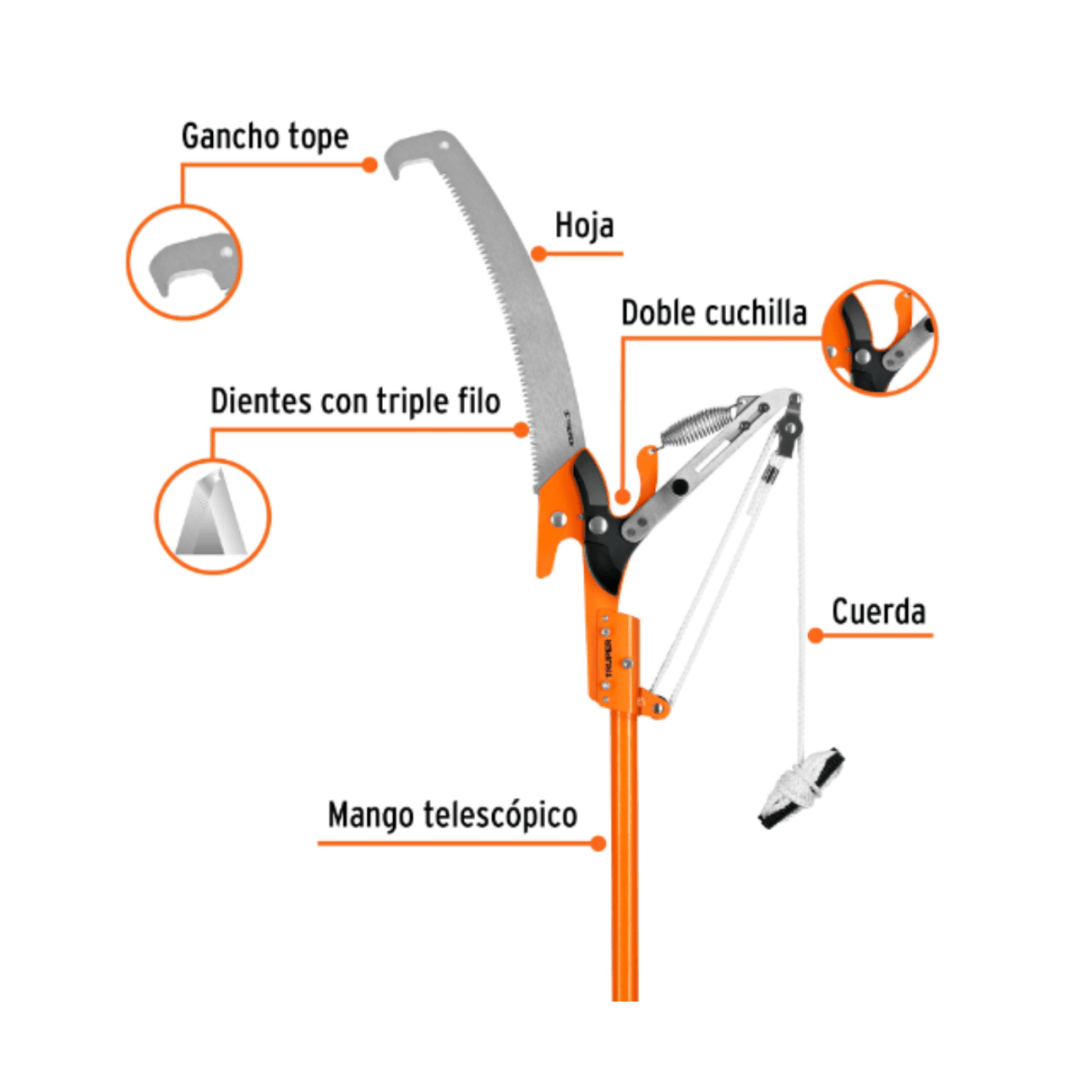 Cortador Para Ramas Altas 3,60m Fibra De Vidrio Truper 184104