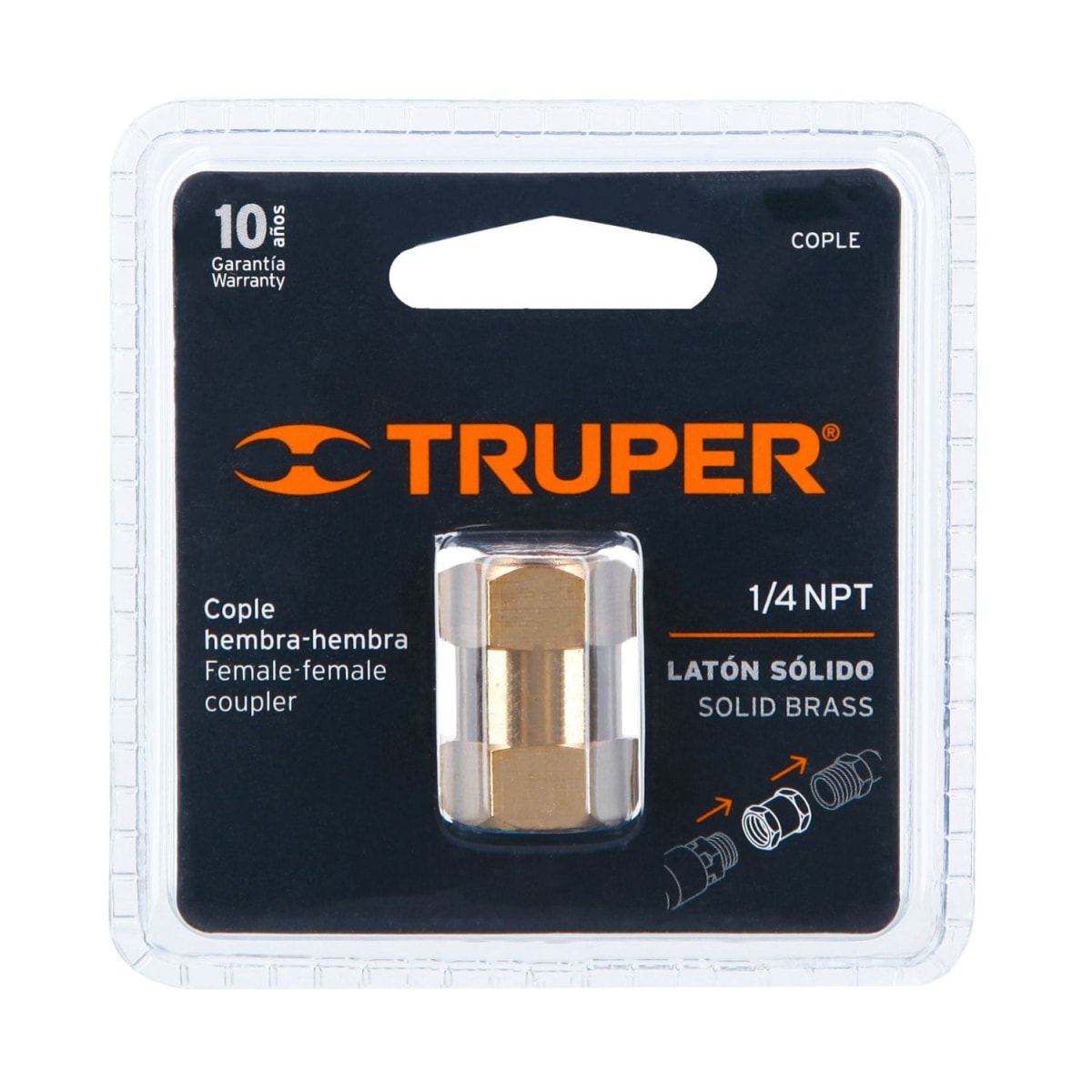 Acople de latón, tipo ff, cuerda 1/4 npt, truper3