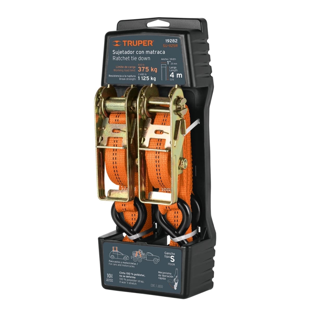 Juego de 2 sujetadores con ratchet carga máxima 1125 kg Truper1
