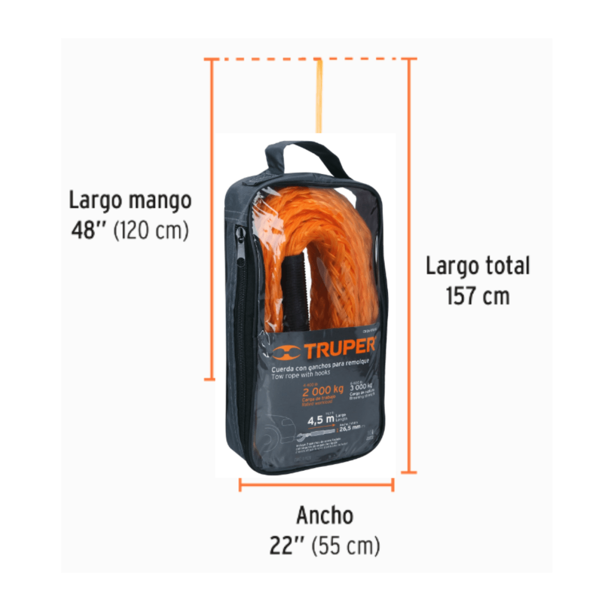 Soga para remolque con ganchos 4.5 m truper5