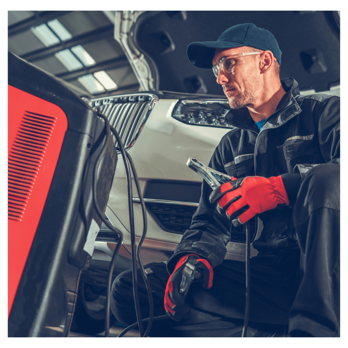 Caballete con 2 cocodrilos para cables pasa corriente, Pretul5