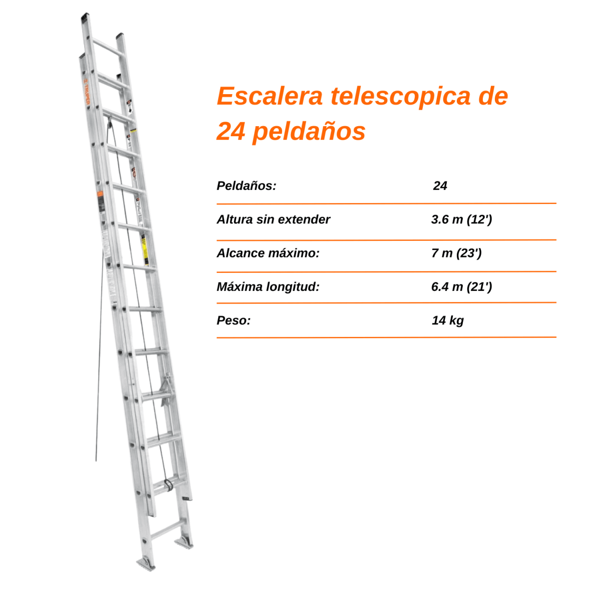 Escalera Telescópica 24 peldaños Soporta 150 Kg Truper5