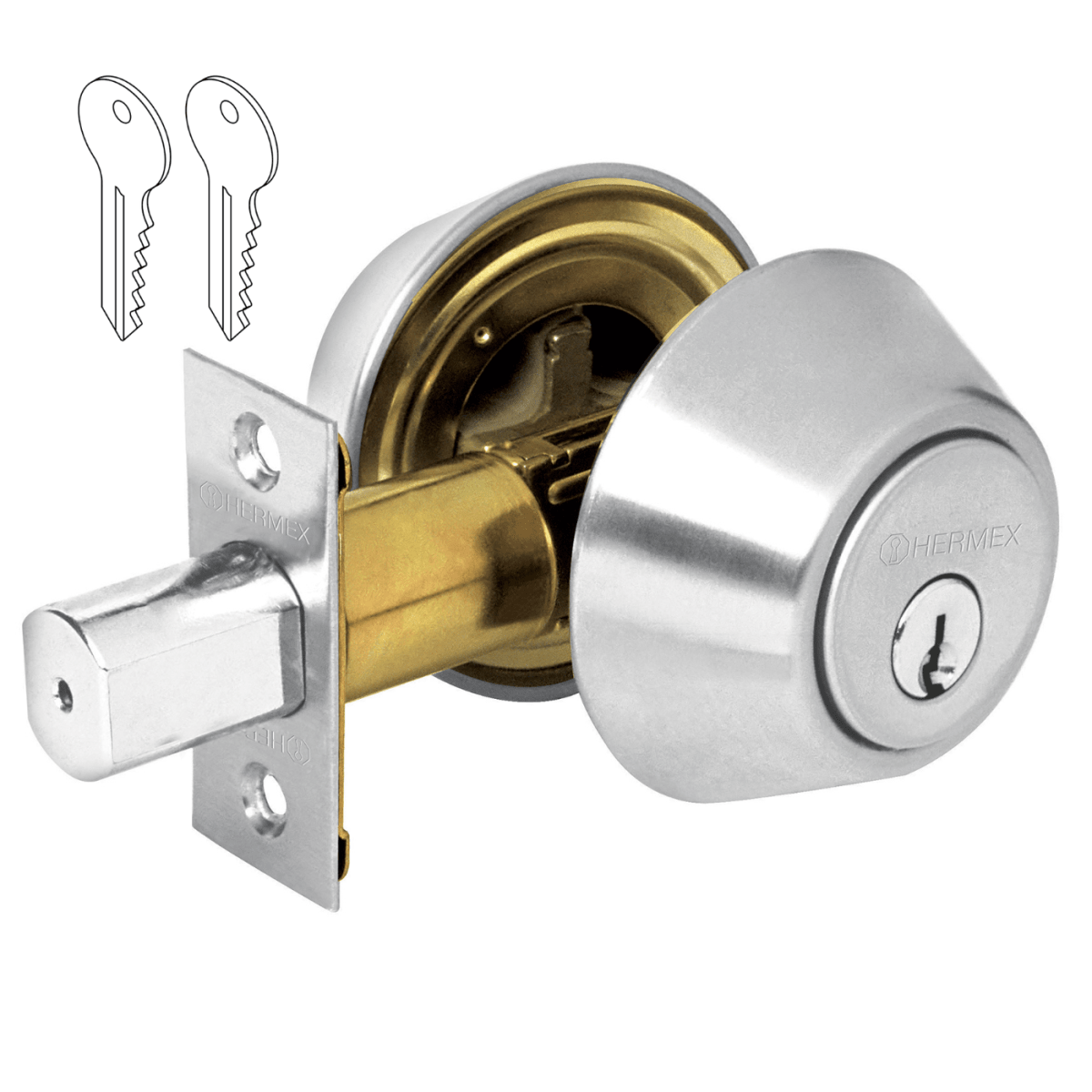 Chapa cerrojo cilindrico cromo mate Hermex1