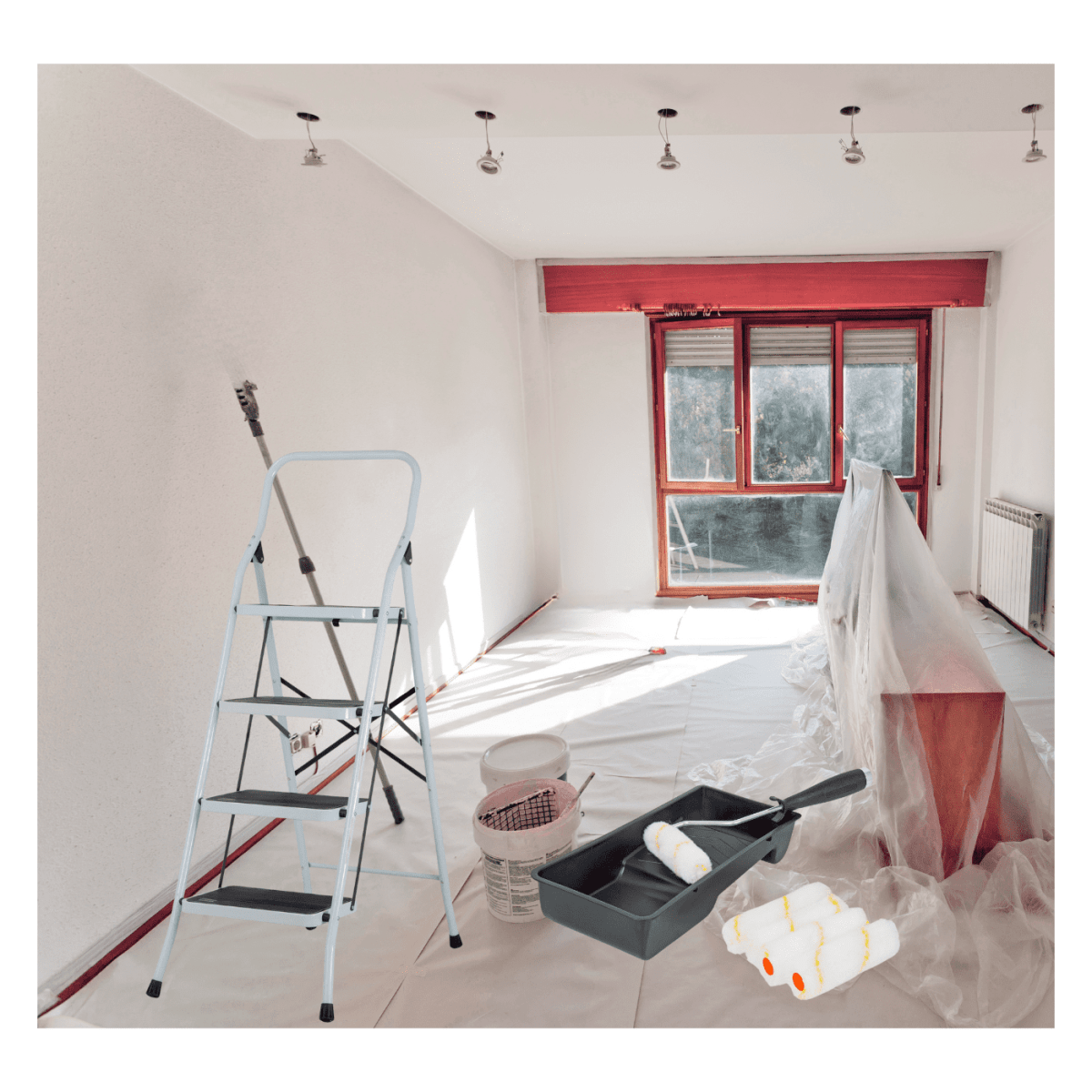 ESCALERA TUBULAR 4 PELDAÑOS PRETUL - KIT DE  RODILLO PARA PINTAR 4