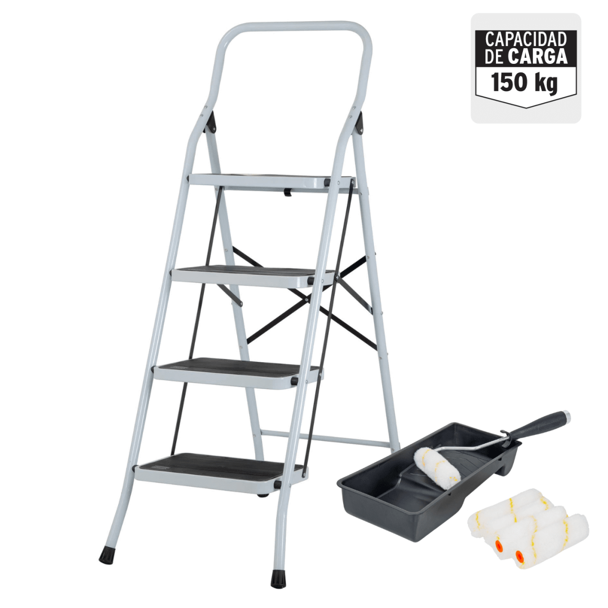 ESCALERA TUBULAR 4 PELDAÑOS PRETUL - KIT DE  RODILLO PARA PINTAR 4