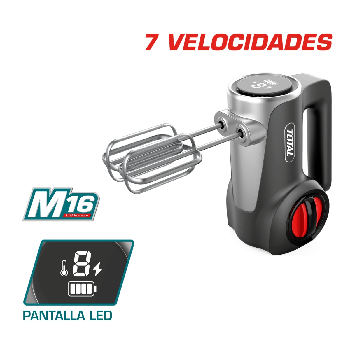 Set de Batidora 7 velocidades + Accesorios + Bateria y Cargador 16v Total2