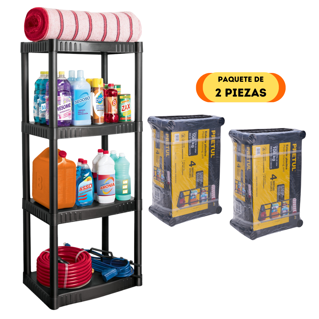 Combo 2 Estantes plástico con 4 repisas Pretul5