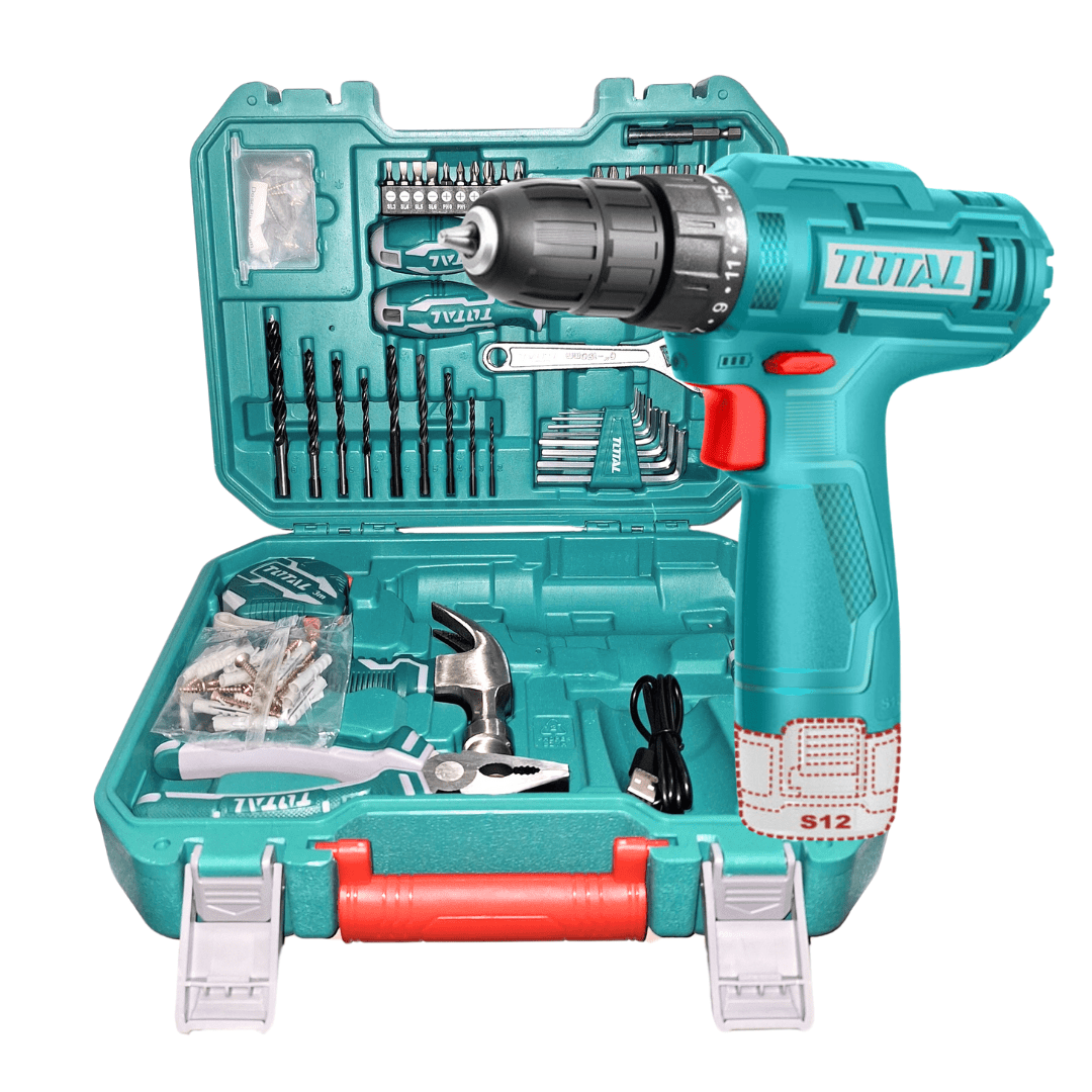 Taladro 12v + Set 89 herramientas Total3