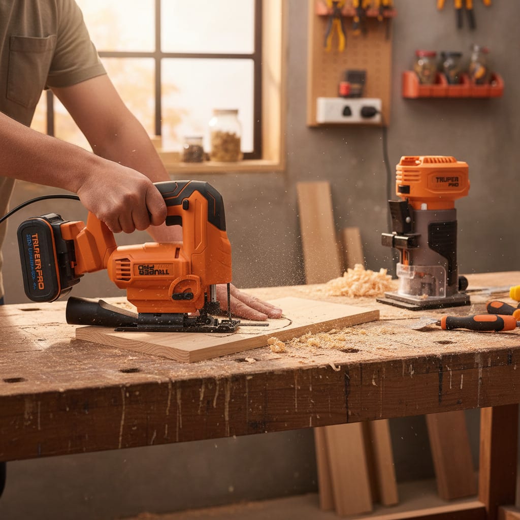 Ruteadora + Sierra Caladora 20V + 1bat 4ah + cargador Truper3