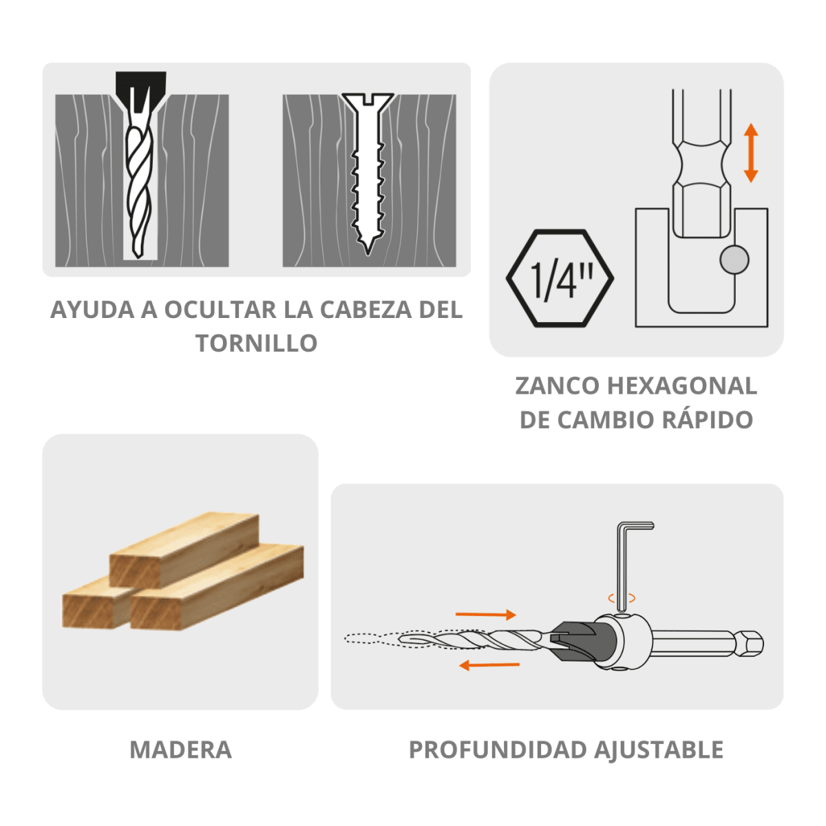 Juego de 3 brocas avellanadoras para madera Truper2