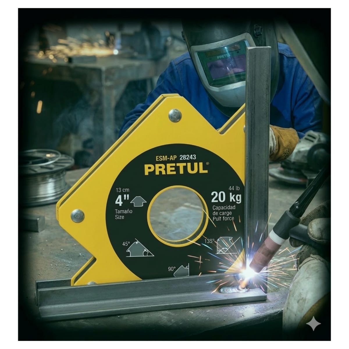 Escuadra magnética 4' para soldar, capacidad 19 kg, Pretul3