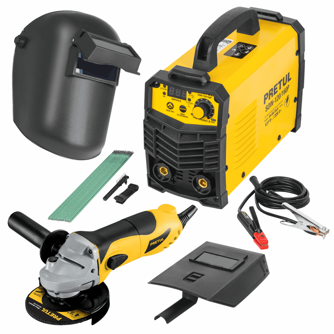 Combo Soldadora 160A Amoladora 700w y Careta de soldar Pretul1