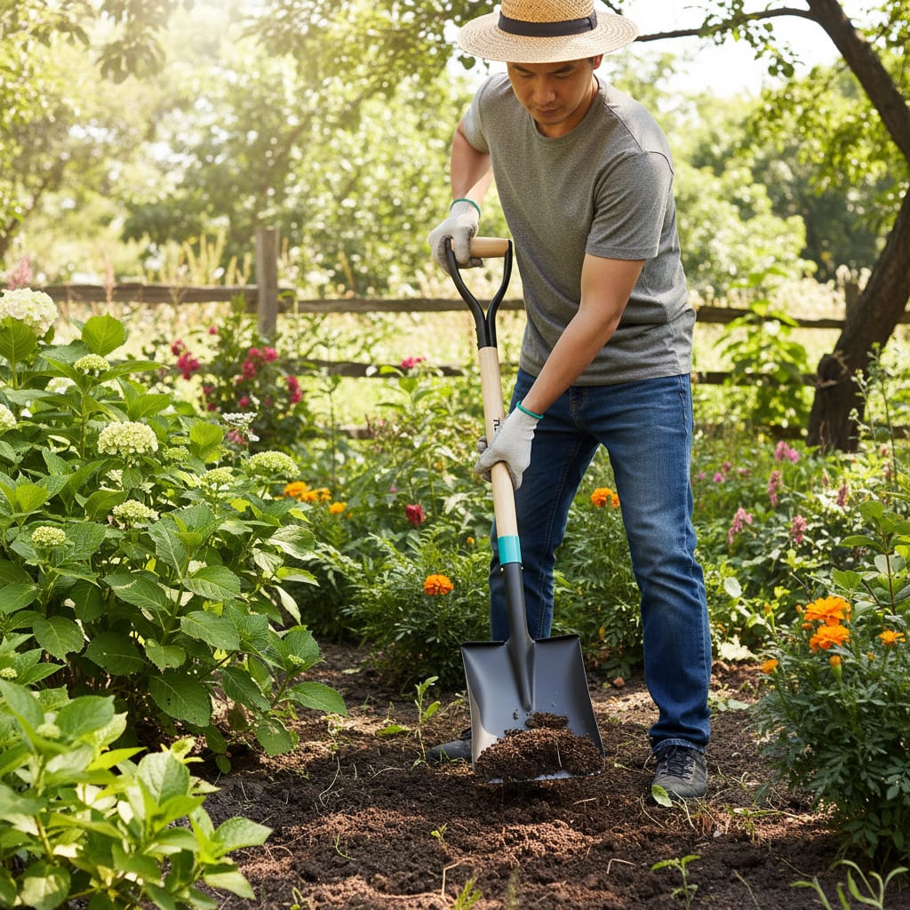 Pala cuadrada con mango de madera Total3