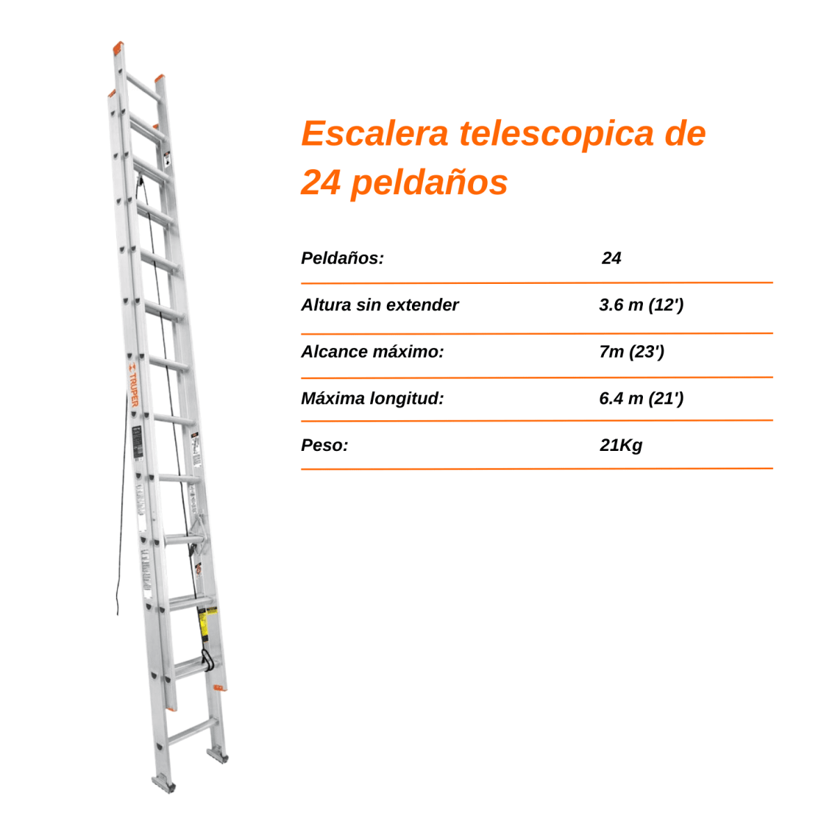 Escalera Telescópica 24 peldaños Soporta 175 Kg Truper4