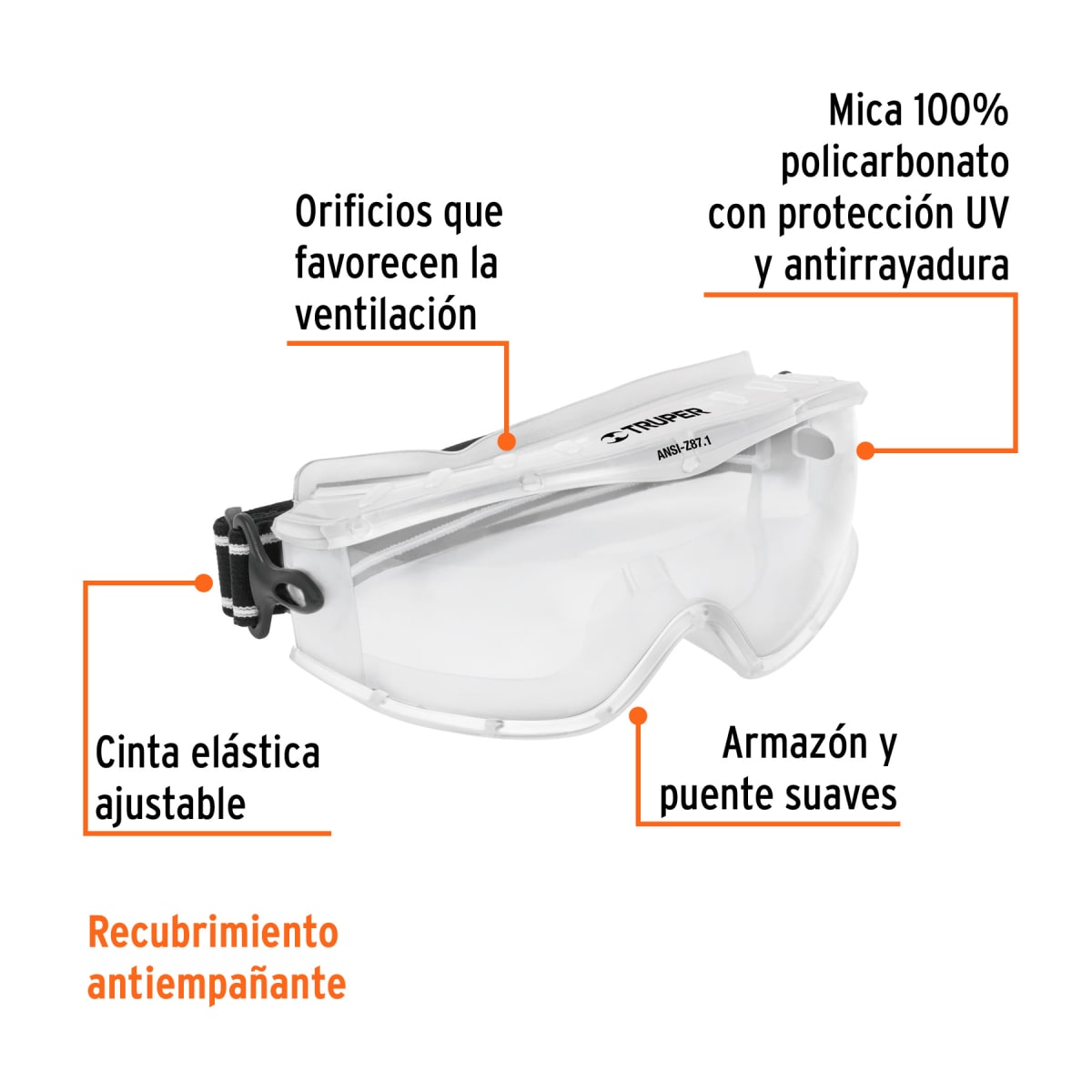 Goggles de seguridad profesionales, antiempaño, Expert Truper2