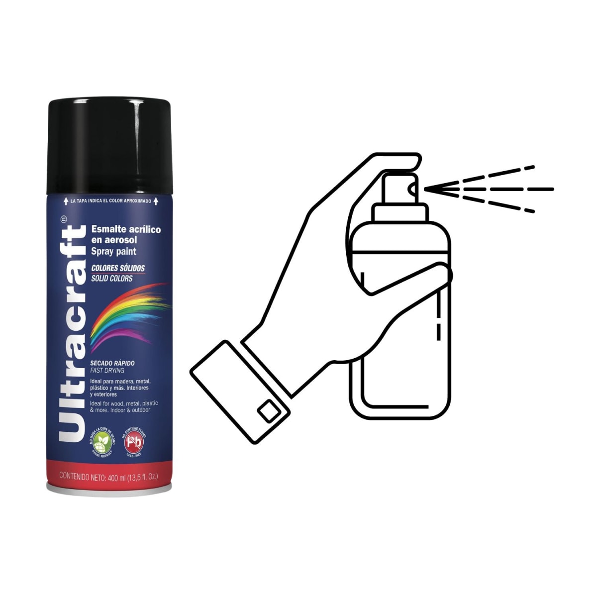 Pintura spray color NEGRO BRILLANTE x4 unidades ULTRACRAFT3
