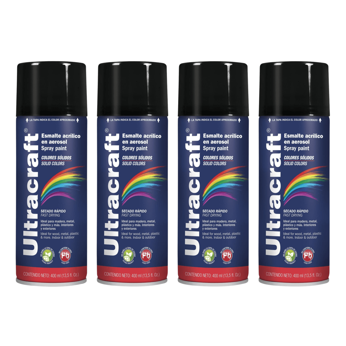 Pintura spray color NEGRO BRILLANTE x4 unidades ULTRACRAFT1