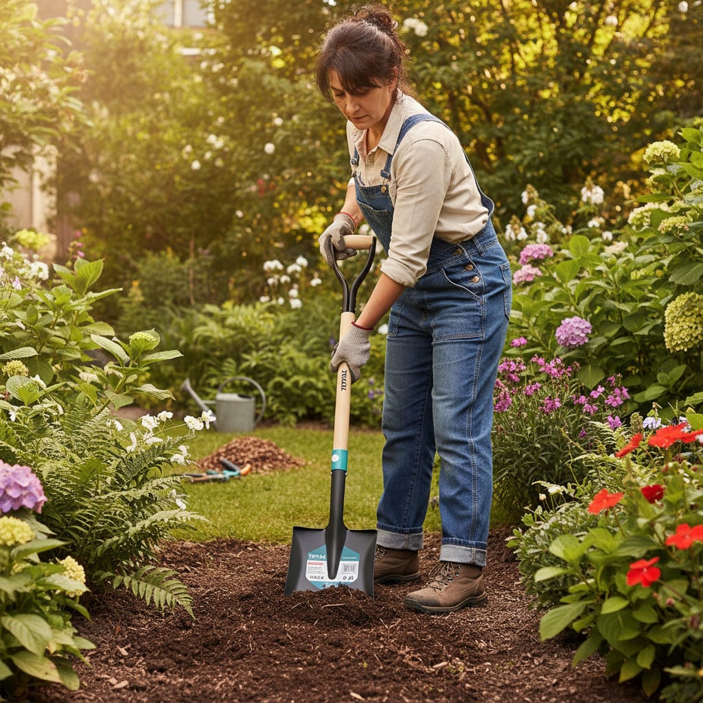 Pala cuadrada con mango de madera Total6