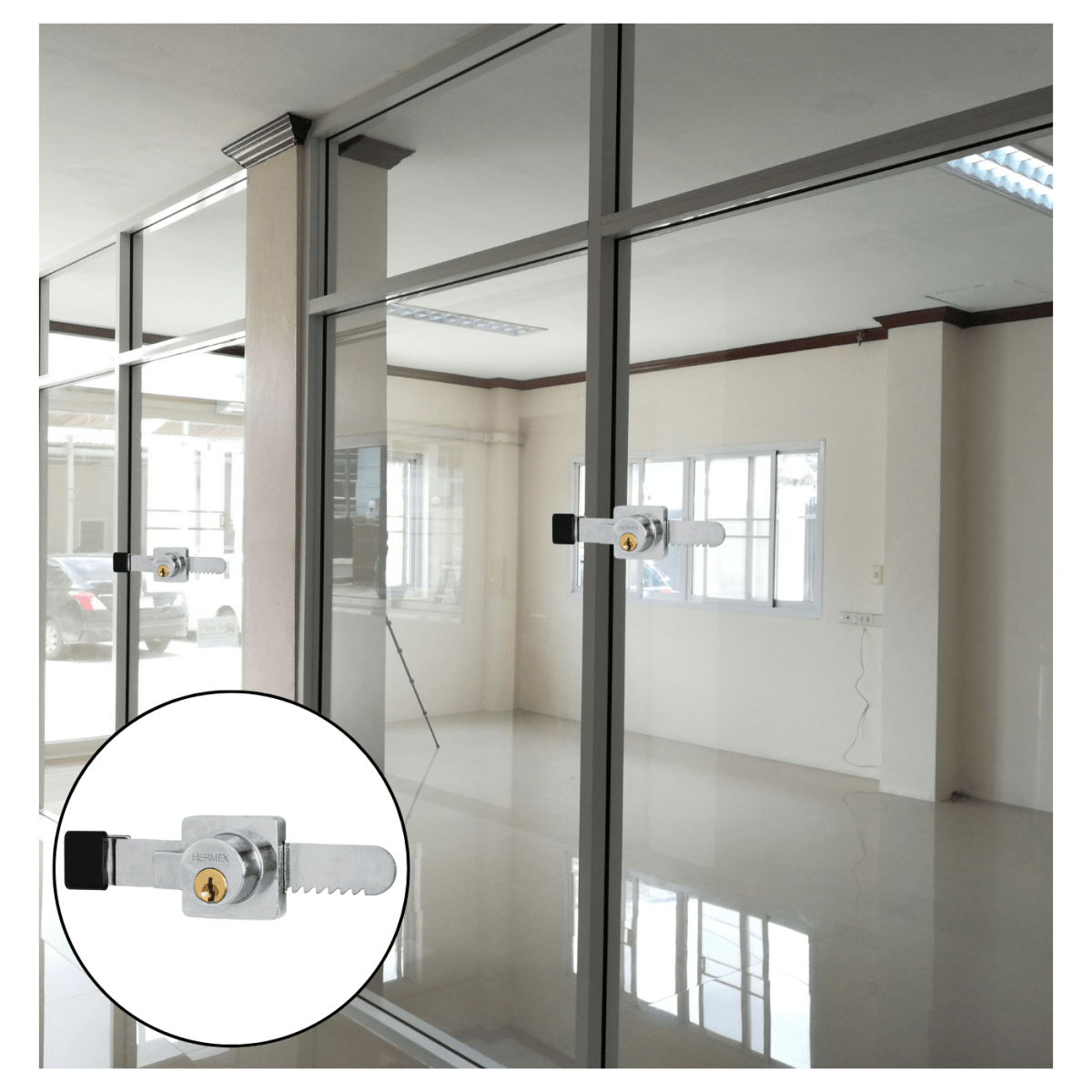 Chapa cerradura para vitrina tipo serrucho Hermex8