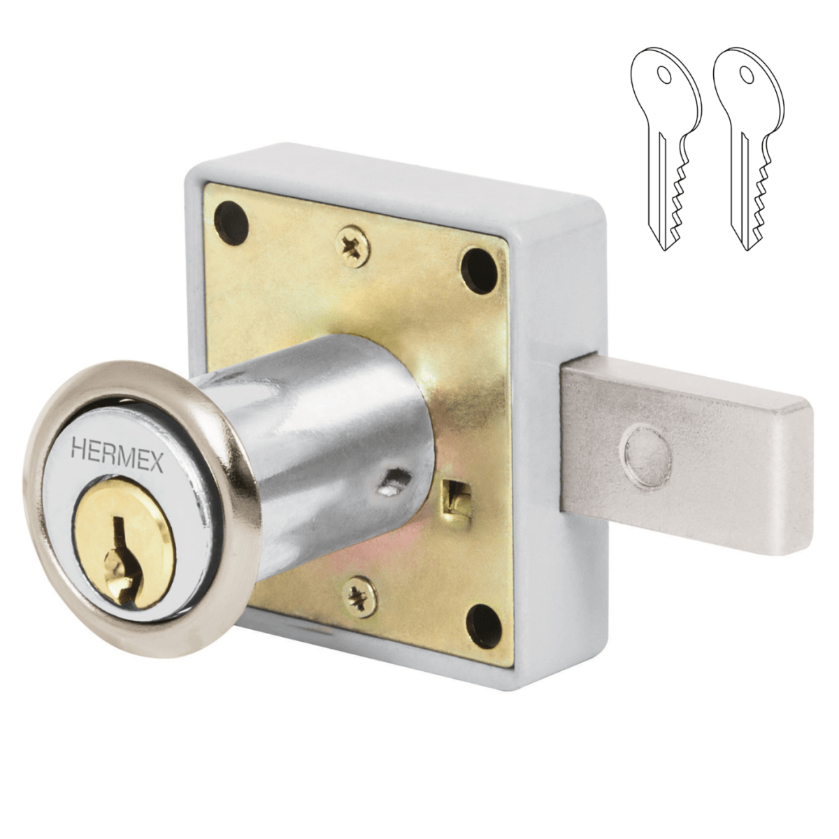 Chapa cerradura para mueble modelo 25 Cromo Hermex1