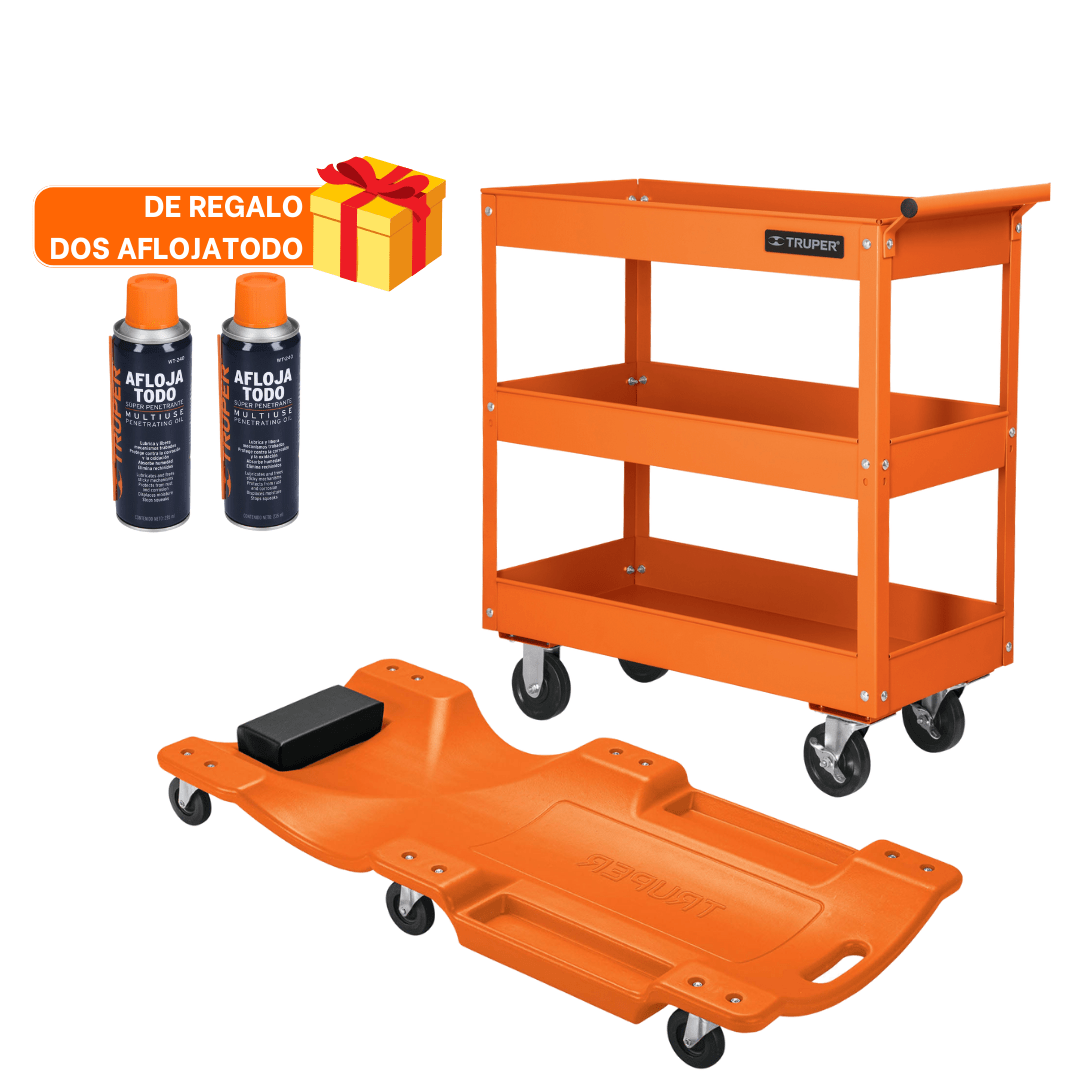 Combo carro de servicio 3 charolas + cama de plastico truper1