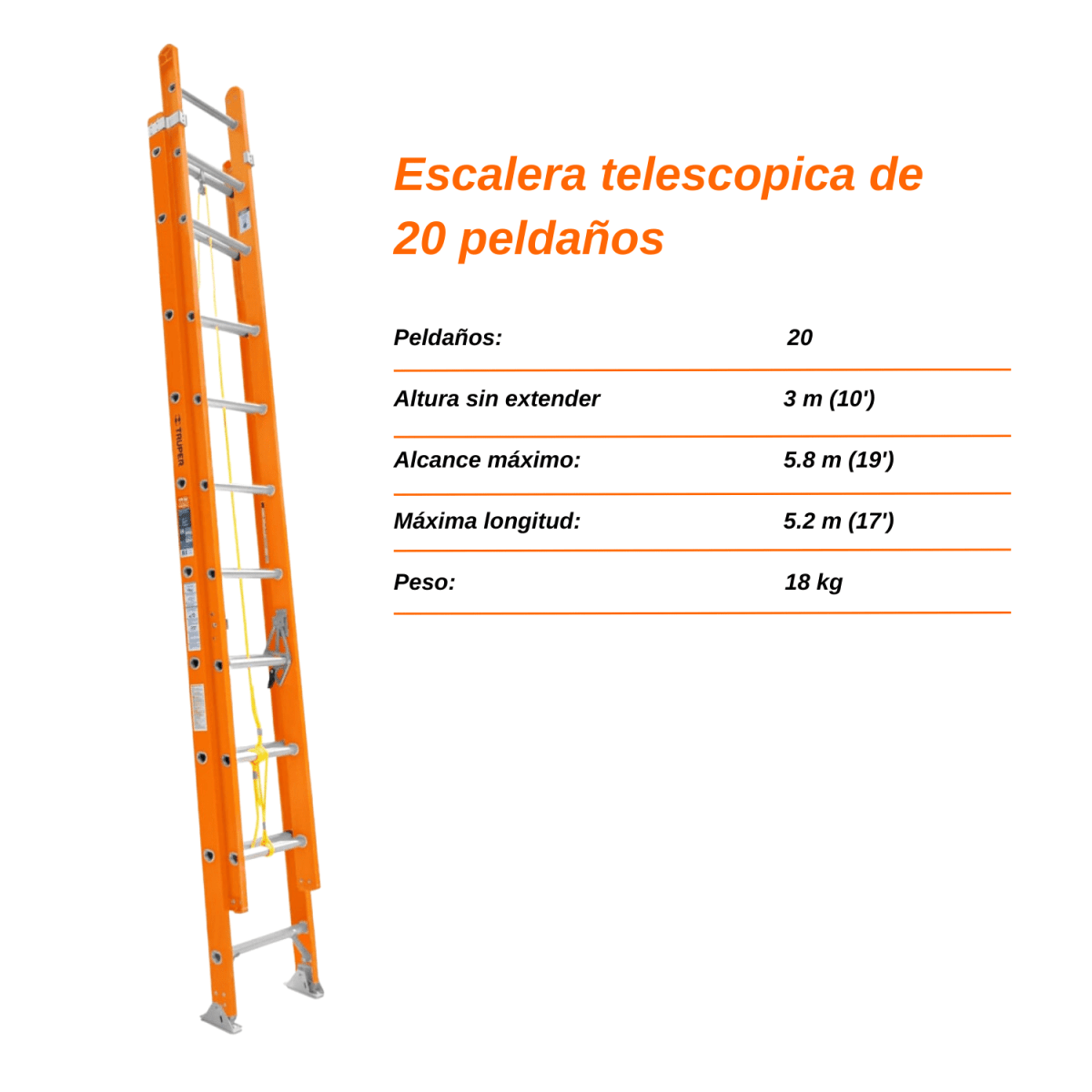 Escalera telescópica fibra de vidrio 20 peldaños Truper4