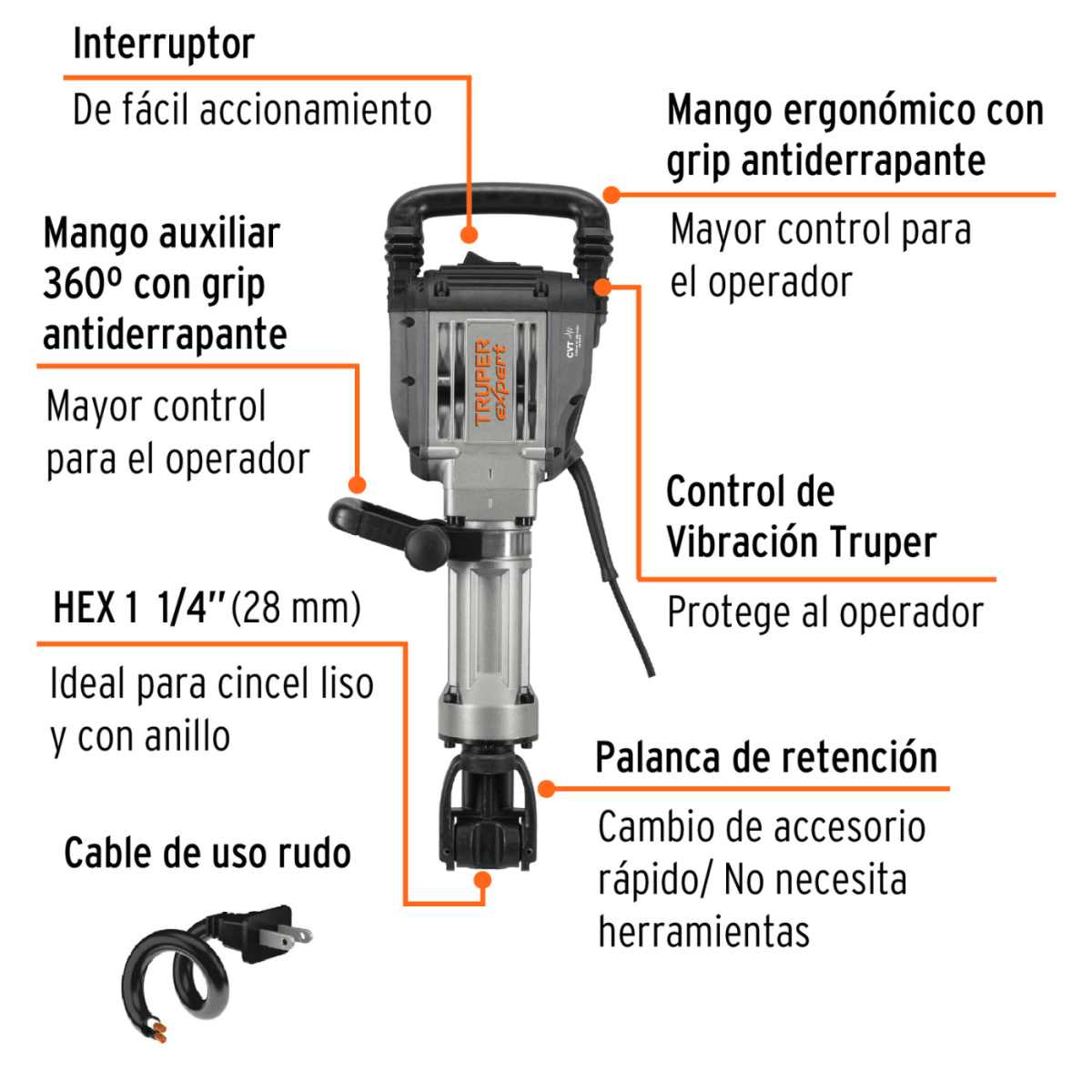 Martillo Demoledor Hexagonal 1600w 55 Joules  Truper Expert4