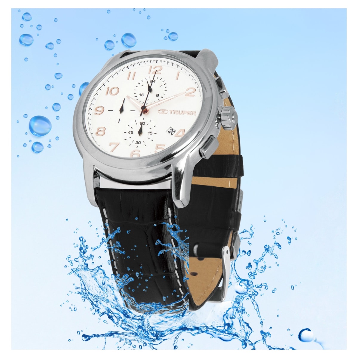 Reloj para caballero acuático correa de piel Truper4