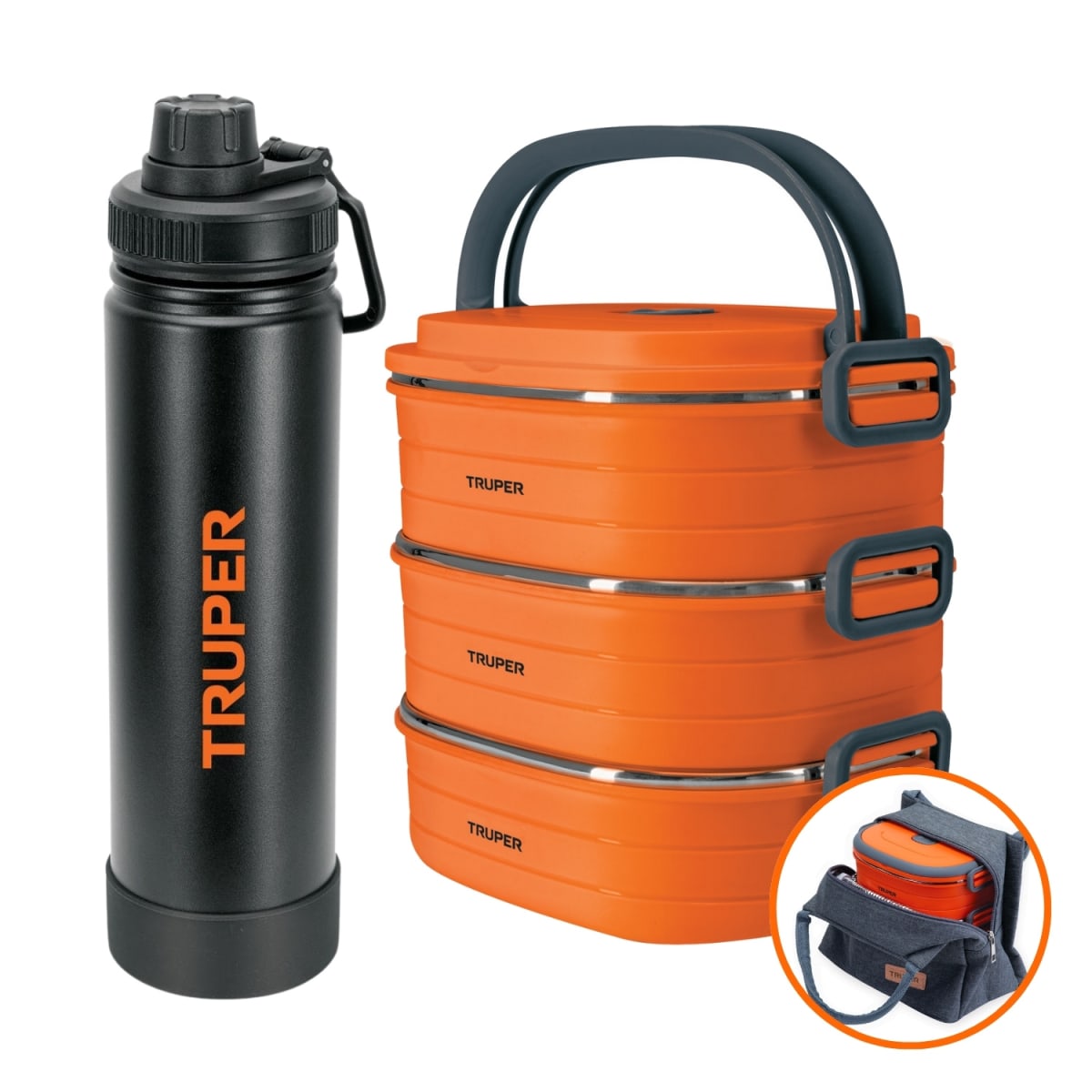 Kit Lonchera Térmica + Termo Acero Inoxidable 750ml Truper1