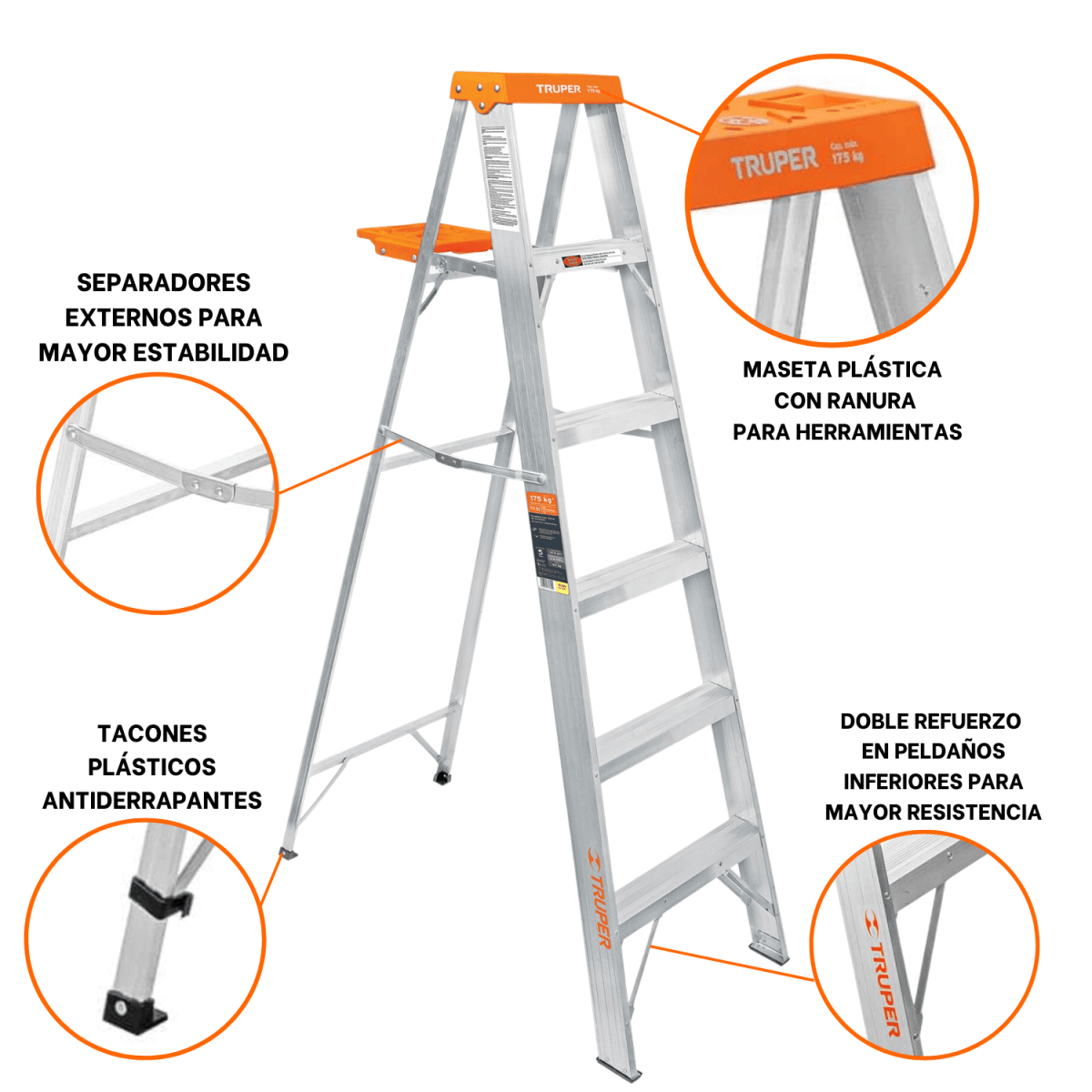 Escalera Tipo Tijera 5 Peldaños Soporta 175 Kg Truper5