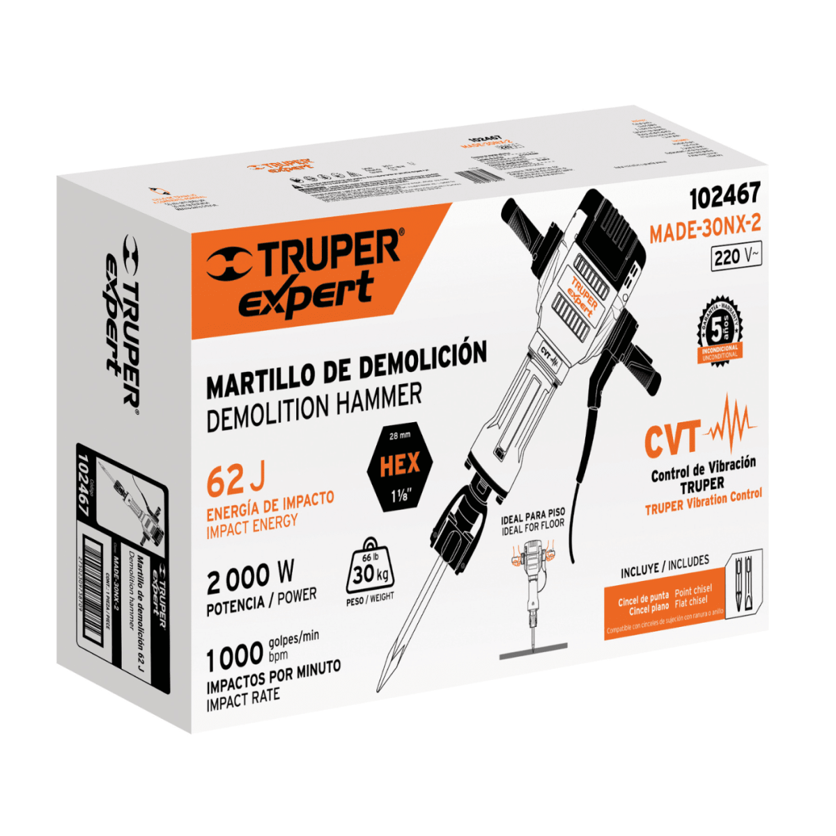 Martillo Demoledor Hexagonal 2000W 62 Joules Truper Expert5