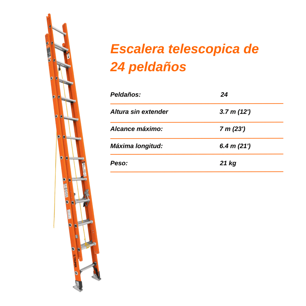 Escalera telescópica fibra de vidrio 24 peldaños Truper4