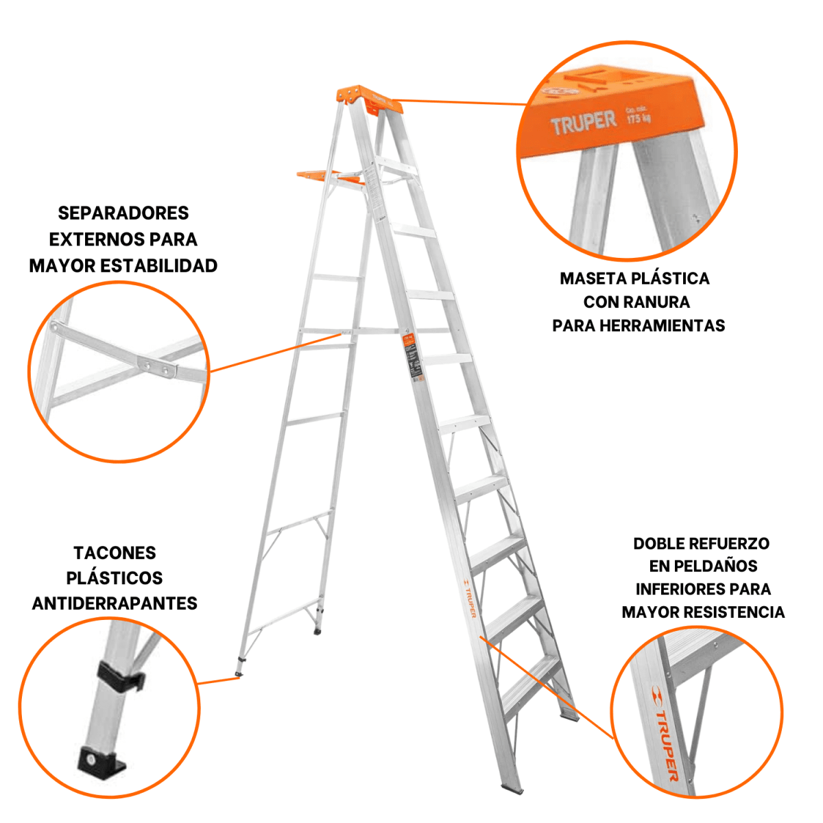 Escalera Tipo Tijera 9 Peldaños Soporta 175 Kg Truper5