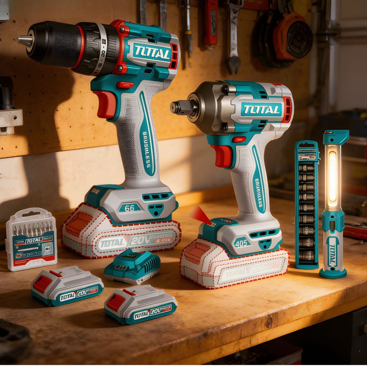 Taladro Percutor 66nm + llave de impacto 405nm y dados Total2