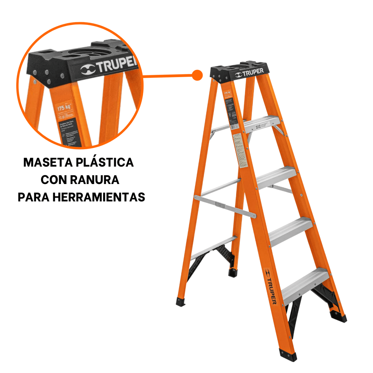 Escalera fibra de vidrio tipo tijera 4 peldaños truper5